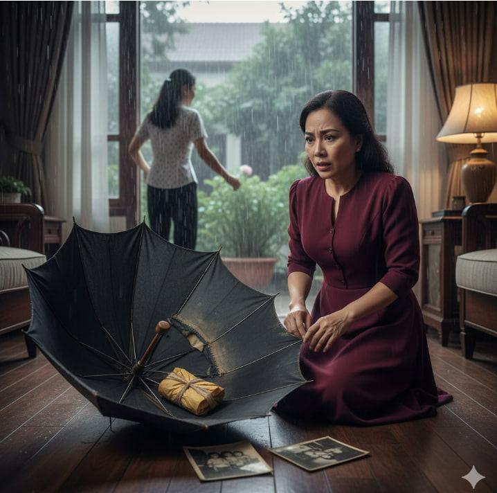 Chiếc ô duy nhất che cho hai cha con chính là chiếc ô này. “Thảo, chạy đi. Đừng đợi bố.”